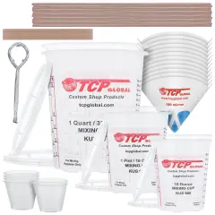 Epoxy Resin Paint Mixing Cups Plastic Liquid Measuring Essentials Supplies Kit - Disposable Plastic, Lids, Paint Sticks, Mini Mixing Paddles, Auto Paint Strainers & Paint Can Opener