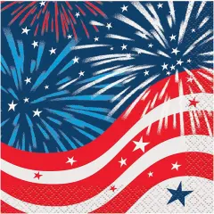 Patriotic Fireworks 4th of July Beverage Napkins - 16ct