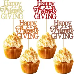 24Pcs Happy Friendsgiving Cupcake Toppers - Red