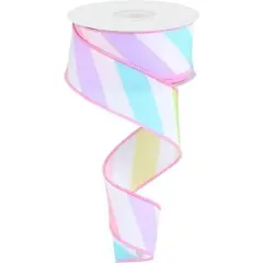 1.5" Large Multi Diagonal Stripe Ribbon: White (10 Yards)