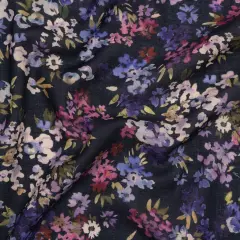 1 Yard Sonnet for Summer Cotton Crepe Fabric Navy Magenta Indigo Watercolor Flowers 53 inch Width