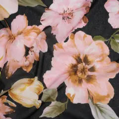 1 Yard Blooming Bouquets Cotton Voile Fabric Light Pink Green Black Floral 59 inch Width