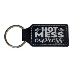 Keychain - Rectangle - Hot Mess Express - Leather Black/Silver