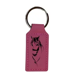 Keychain - Rectangle - My Horse - Leather Pink/Black