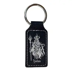 Keychain - Rectangle - Hades God of the Underworld - Leather Black/Silver