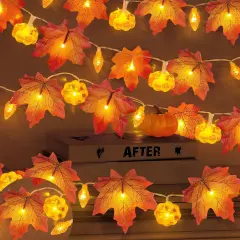 2 Pack & Timer Fall Garland with Pumpkin Lights - 13Ft 60LED