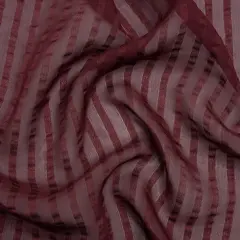 1 Yard Burgundy Twill Burnout Striped Silk Georgette Fabric for Elegant Apparel 53 Inch Width