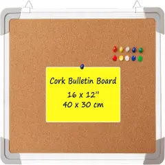 Cork Board Set for Wall 16 x 12 in with 10 Thumb Tacks