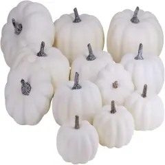 12 PCS Assorted Sizes White Artificial Pumpkins