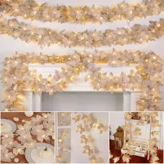6 Pack & 120 LED Lights - Fall Garland Decorations - 39Ft
