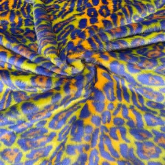 1 Yard Leopard Tie Dyed Faux Fur Fabric Black Light Reflective for Costumes and Decor Orange/Lime/Purple