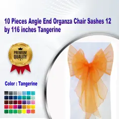 10 Pieces Angle End Organza Chair Sashes 12 by 116 inches Tangerine