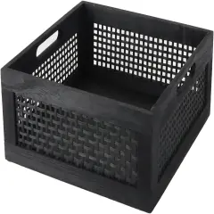 Decorative Wood Storage Crate Basket with Handles for Pantry