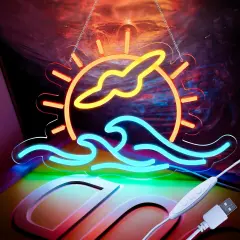 Summer Sunset Seabird Neon Sign for Wall D&eacute;cor - LED Wave Neon Light for Bedroom & Party Decor