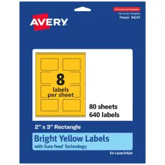Avery Bright Yellow Paper Labels, 2" x 3" Rectangle