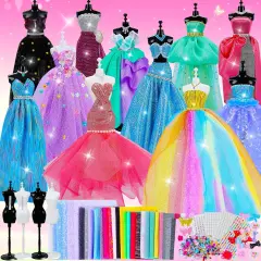 800+Pcs Fashion Designer Kit for Girls, Sewing Kit with 4 Mannequins, DIY Arts and Crafts Kit for Kids, Doll Clothes Making Kit, Girl Toys for Age 6 7 8 9 10 11 12 Year Old Gifts