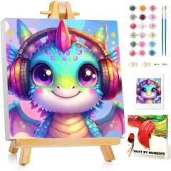 Paint by Numbers Kit for Kids with Frame, Dragon Paint by Number with Frame, Paint by Number Kids Age 5-8-12 for Gifts and Home Decor (8X8Inch)