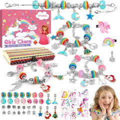 Girls Charm Bracelet Making Kit, Unicorn Toy Gifts for Ages 6 7 8 9 10+ Girls DIY Jewelry Making Kit for 8-12