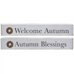 2 asstd. Autumn Blessings Wood Block Sign for Shelf or Mantel Decoration