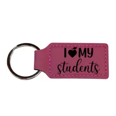 Keychain - Rectangle - I love my students - Leather Pink/Black