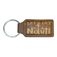 Keychain - Rectangle - Lets get Nauti - Leather Rustic/Gold