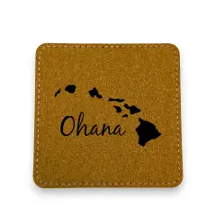 Coaster - Ohana (Family) Hawaii - SET OF 2 - Leather or Stitched Cork Stitched Cork/Black