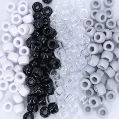 MIIIM 1000PCS 6x9mm Pony Beads Bulk, Black and White Kandi Beads for Bracelets Making Kit, Hair Braids Crafts for Jewelry Making (Neutral)