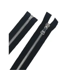 Black Metal Glossy Jacket Separating Zipper Black Tape Silver Nickel Teeth Size 5mm