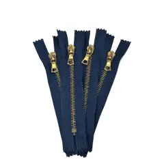 Zipper &ndash; Navy 5" Rusted Pocket Zipper with Brass Teeth, Closed Bottom, FLACH Puller