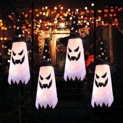 4Pcs Ghost Witch Hat Halloween String Lights - Warm White