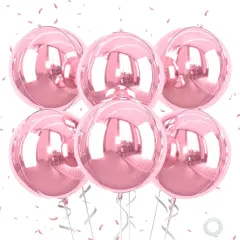 6Pcs Large Metallic Pink Round Balloons(Pink)