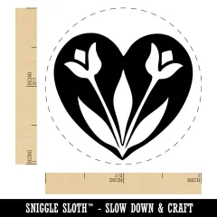 Decorative Tulips Flowers in Heart Self-Inking Rubber Stamp Crafting Planners Brown