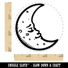 Sleeping Crescent Moon Vintage Face Self-Inking Rubber Stamp Crafting Planners Yellow