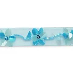 Sequin Florial Trim Blue 36"pack