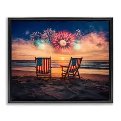 Stupell Industries Summer Fireworks at Beach Floating Frame Design by Arlington Prints
