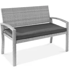 Best Choice Products 2-Person Outdoor Wicker Bench Garden Patio Porch Furniture w/ 700lb Capacity, Cushion Gray/Gray