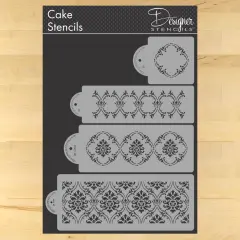 Royal Damask Cake Stencil Set | C702 by Designer Stencils | Cake Decorating Tools | Baking Stencils for Royal Icing, Airbrush, Dusting Powder | Reusable Plastic Food Grade Stencil for Cakes | Easy to Use & Clean Cake Stencil