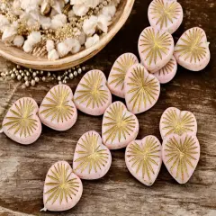 *6* 17mm Gold Washed Opaque Light Pink Heart Beads