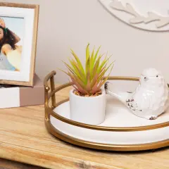 Northlight 6.5" Green Artificial Sword Grass in a White Pot