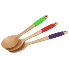 Chef Craft 14" Long Beechwood Wooden Kitchen Mixing Spoon with Silicone Handle