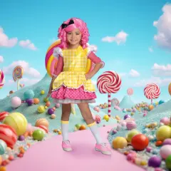 Rubies Girl's Lalaloopsy Deluxe Crumbs Sugar Cookie Child Halloween Costume - Medium 8-10 Pink