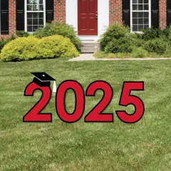 Big Dot of Happiness Red 2025 Graduation Party Yard Signs - Outdoor Lawn Decorations - 2025