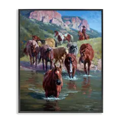 Stupell Industries Cowboy Leading Horses in River Framed Giclee By Jack Sorenson