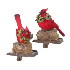 7-9" Cardinal on Log Stocking Holders &ndash; Set of 2 Assorted Christmas Decor