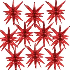 10 Star Balloons: Explosion Starburst Foil Cone Balloons for Birthday, Wedding, Anniversary Party Decoration (Red, 22 Inch)