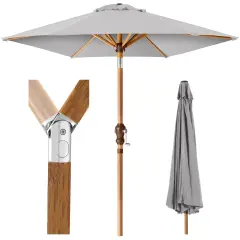 Best Choice Products 10ft Outdoor Woodgrain Pattern Steel Market Patio Umbrella w/ Crank, Tilt Fog Gray