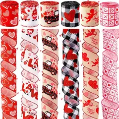 30 Yards Love Heart Ribbons Heart Pattern Wired Edge Ribbon Happy Valentine's Day Ribbons for Gift Wrap DIY Crafts Wedding Birthday Valentine's Day Party Decoration, 6 Rolls 2.5 Inch