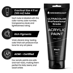 Artist Quality Acrylic Paint in Assorted Colors, 4 oz, Rich Pigment, Non Fading and Non Toxic, for Artists & Hobby Painters, Black