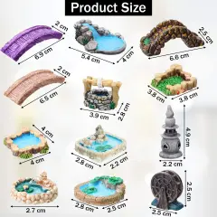 12 Pieces Garden Accessories Miniature Bridge Mini Lighthouse Water Well Bridge Figurines Pond Lawn Garden Ornament Figurines for DIY Craft Garden Decor (Classic Style)