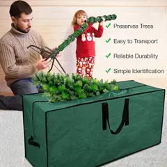 Christmas Tree Storage Bag | Fits Up to 9 Ft. Tall Disassembled Tree I 65"x15"x30" Holiday Tree Storage Case | Protective Zippered Artificial Xmas Tree Bag (9ft, Green)